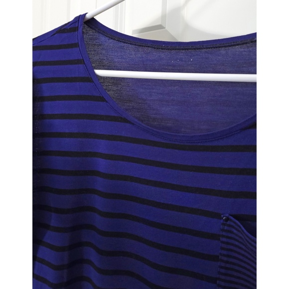 Calvin Klein Blue Black Striped Tee Shirt 3/4 Sleeve Flowy Top Size Small - Picture 3 of 6
